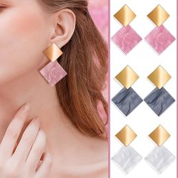Fashion Acrylic Geometry Metal Dangle Earrings For Women Retro Party Square Rhombus Pendant Earring Jewellery Gift