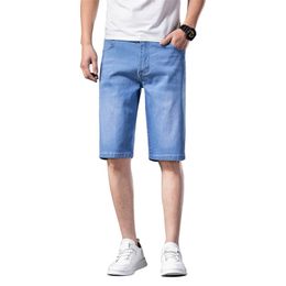 Men Denim Shorts Summer Style Thin Section Elastic Force Slim Fit Short Jeans Male Brand Clothing Blue 210716