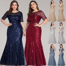 Robe Longue Elegant Mermaid O Neck Short Sleeve Summer Maxi Dress Bodycon Plus Size Dress Woman Party Night Robe Femme Vestidos 210224