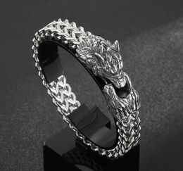 Gothic Jewellery Biker Mens Stainless Steel Wolf Head Franco Link Curb Chain Bracelet 12mm 8.66 Inch 74g Weight
