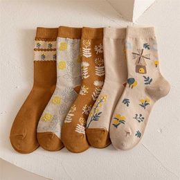 Women Socks Autumn and Winter Preppy Style Maple Leaf Student Broken Flower Countryside Mori Girl Fashion Cute Soft Ladies Sock 211204