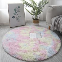 Carpets Round Tie Dye Carpet Gradient Color Bedroom Bedside Plush Full Covere Living Room Sofa Coffee Table Rug Rocking Chair Mat