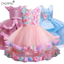 Baby Girl Dress Lace Applique Princess Desses for Girls 1-10 Years Attend Formal Party Wedding Baby Clothing 210303