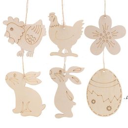 NEWWood Easter Egg Chick Pendant 10pcs DIY Craft Easter Decoration Creative Wooden Artware Festival Party Favours Supplies Ornament EWE6654