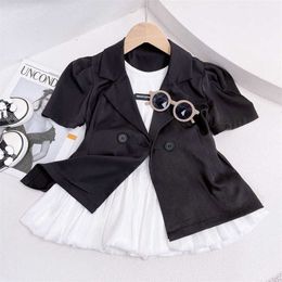 Girl Clothes Set Short Sleeve Suit and White Skirt Children 2 Pcs Sets Design Fall Clothes Suit Toddler Girl Autumn Clothing 210715