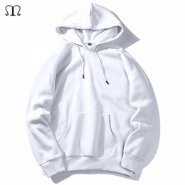 Warm Fleece Hoodies Men Sweatshirts Spring Autumn Solid White Color Hip Hop Streetwear Hoody Man's Clothing EU SZIE XXL 210715