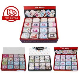 12Pieces/Lot Portable Mini Metal Tin Box Multiple Pattern Printing Mac Makeup Jewellery Pill Storage With Lid Gift Packing 211102