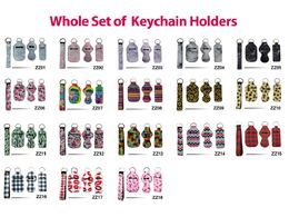 Hottest Chapstick Keychain Holder 4pcs/set Neoprene Wrist Band Lipstick Case Bag Hand Sanitizer Bottle Holder Woman Fashion Key Pendant Sets