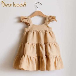 Bear Leader Summer Brand Cute Cotton Dresses for born Girls Ruffles Suspender Clothes Baby Girl Princess Cake Dress 6-24M 210708