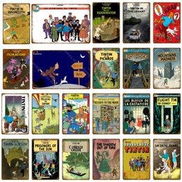 2021 French Cartoon Movie The Adventures Of Tintin Metal Signs Vintage Wall Art Craft Painting Poster Home Bar Club Cafe Kids Room Decor