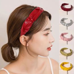 PU Pleated Leather Headbands Solid Color Fashion Women Hair Accessories Ruched Hair Hoop Wide Vintage Winter Head Hoop