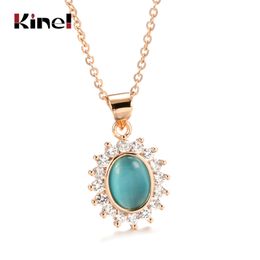 Kinel 585 Rose Gold Natural Zircon Charms Neckalce Fashion Women Blue Opal Chain Choker European Party Fine Jewellery