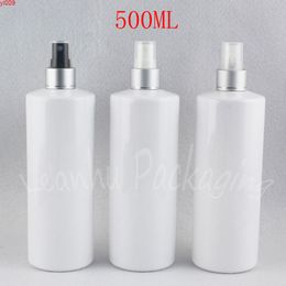 500ML White Flat Shoulder Plastic Bottle With Silver Spray Pump , 500CC Makeup Sub-bottling Toner / Water Packaging Bottlegoods