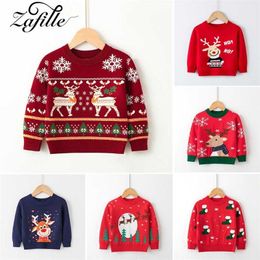 ZAFILLE Christmas sweater for Children Winter Toddler Baby Clothes Knit Warm Elk Sweater For Kids Boys 211201