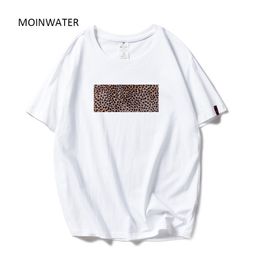 MOINWATER New Women Fashion Leopard Print T shirts White Black Cotton Streetwear T-shirts Lady Casual Tees&Tops MT1964 210302