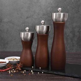 Wood Salt and Pepper Grinder Mill Adjustable Stainless Steel Manual Spice Shaker Kitchen Tools 5/6/8 inch 210712