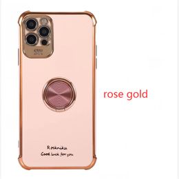 For iPhone11Pro cell phone Case Luxury Plating Silicone Magnetic Ring soft Cover iPhone 12 mini pro max with stand