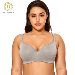 Delimira Women's Smooth Full Coverage Big Size Balconette T-Shirt Bra Seamless Underwire Support Plus Size Underwear 211217