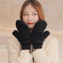 Autumn Winter Teddy Cashmere Student Mittens Women Plus Thick Warm And Cold Proof Plush Hanging Neck Gloves SA1601