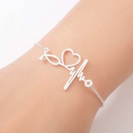 New Arrival Heart Beat Bracelets Bangl Women Stainls Steel Pendant Bracelet Nurse Wave Pulseras Mujer