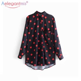 Aelegantmis Summer Fashion Women Loose Chiffon Blouse Polka Dot Print Long Sleeve Blouses Ladies Casual Shirts Tops 210607