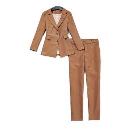 Winter women's temperament ladies business wear office suit pants two-piece High quality long sleeve jacket Female Slim 210527