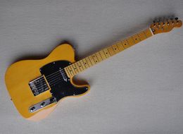 6 Strings Yellow Electric Guitar with Yellow Maple Fretboard,Black Pickguard,Can be Customised as request