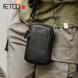 HBP AETOO Leather Small Square Bag, Male Head Leather Casual Shoulder Bag, Leather Hand-made Vertical Trend Slant Bag