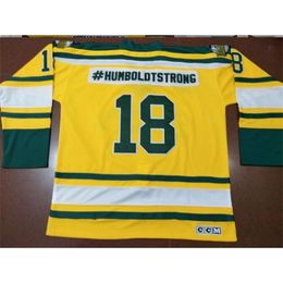 Vintage real Full embroidery #Humboldtstrong #18 Humboldt Broncos Retro Yellow green Hockey Jersey or custom any name or number Jersey