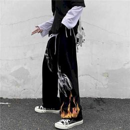 Plus Size Woman Pants Gothic Clothes 2021 Korean Retro Harajuku Trend Dark Print Casual Pants Straight Wide Leg Bottom Q0801