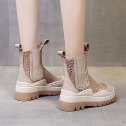 Summer Women Mesh Breathable Mid Block Heels Flange Bottom Casual Sandals Cool Boots Shoes Woman Ankle Sandals Boots Shoes Mujer