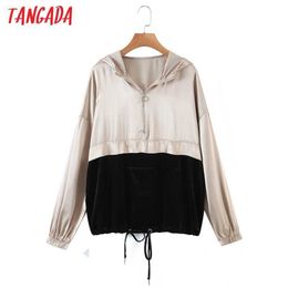 Tangada Women Patchwork Hoodie Sweatshirts Fashion Oversize Ladies Pullovers Hooded Jacket Tops QW72 210609