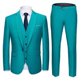 (Blazer + pants + vest) 2021 high-end custom business prom Men suit men's casual wedding Tuxedo dress men's 3 piece suit X0909