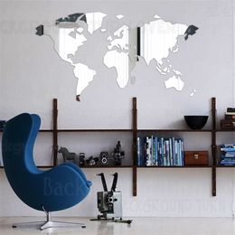 Mirror Wall Stickers Sticker Room Decoration Bedroom Decor Living room Decals Living Large Abstract World Map Time Zone R137 210308