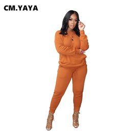 CM.YAYA Activewear Classic Women Set Crewneck Sweatshirt Jogger Pants Matching Set Streetwear Tracksuit Two 2 Piece Set Outfit Y0625