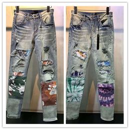 Роскошные дизайнерские джинсы мода мода Am-тип повседневной камуфляж Skinny Stretch Men Jean Pencil Ruped Horles