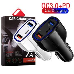 35W 7A Fast Quick Charge PD Car Charger Type c USB-C 3Ports QC3.0 vehicle Car Chargers Power Adapter For IPhone 14 15 11 12 13 Samsung Lg android phone With Retail box