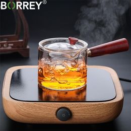 BORREY 500Ml Glass Teapot With Infuser Liner Philtre Maker Wooden Handle Office Boil Ware Set Kettle 210813