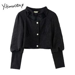 Yitimuceng Black Blouse Women Vintage Bow Button Shirts V-Neck Long Sleeve Straight Solid Spring Korean Fashion Tops 210601