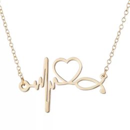Creative Gold Silver Stainless Steel Echoscope Heart Pendant Necklace for Women Geometric Figure Love Heart Necklaces Couple Fashion Jewelry