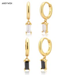 ANDYWEN 925 Sterling Silver Gold Clear Black Red Zircon Circle Drop Earring Women Luxury Fine Jewelry Rock Punk Piercing 210608