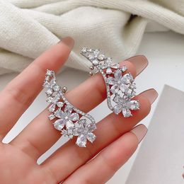 Stud Korean Micro Pave Zircon Flower Ear Cuff Earrings For Women 2021 Fashion Jewellery Earings Wholesale