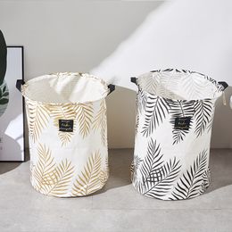 Bathroom Folding Laundry Basket Leaves Design Folding Bag Waterproof Clothes Toy Container Organizer Laundry Basket Bag 210316