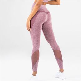 CHRLEISURE Fitness Leggings Women Sexy Casual High Waist Mesh Stitching Sports Large Size 211204