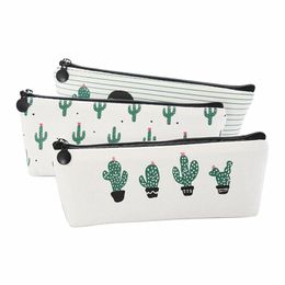 2021 Cactus Pencil Case Kawaii Canvas zipper Stationery Estuches School Cute Pencil Box Pen Bags Pouch Pocket Coin purse 350pcs