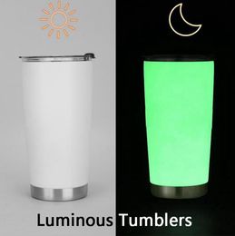 Flash Luminous Tumblers Thermoses Stainless Steel Tumbler Fluorescent Mug Car Cup Ice Bar 20oz