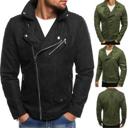 Mens Solid Colours Jacket Fashion Korean Version Big Collar Diagonal Zipper Jersey Slim Outerwear Spring Male Thin Style Casual England Coats