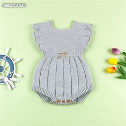 Knitted Clothes Winter Summer Ruffle Sleeve Cotton Newborn Rompers Infant Baby Boy Girl Romper Jumpsuit 210309