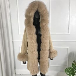 Women's Fur & Faux Parka With Collar Natural Liner Thick Warm Fashion Jacket Detachable Casual Style Coat
