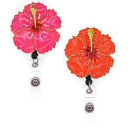 Key Rings New Arrival Fashion Jewelry Enamel Hawaiian Hibiscus Flower ID Badge Reel Name Card Holder